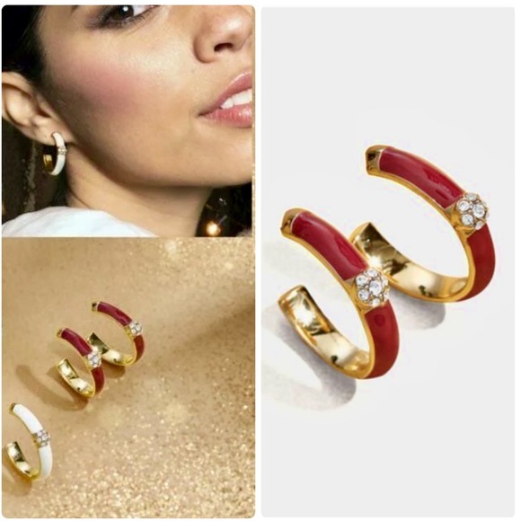 NIB Yanbal Hoop Earrings Argollas Brillo Terra - red enamel - Picture 2 of 12